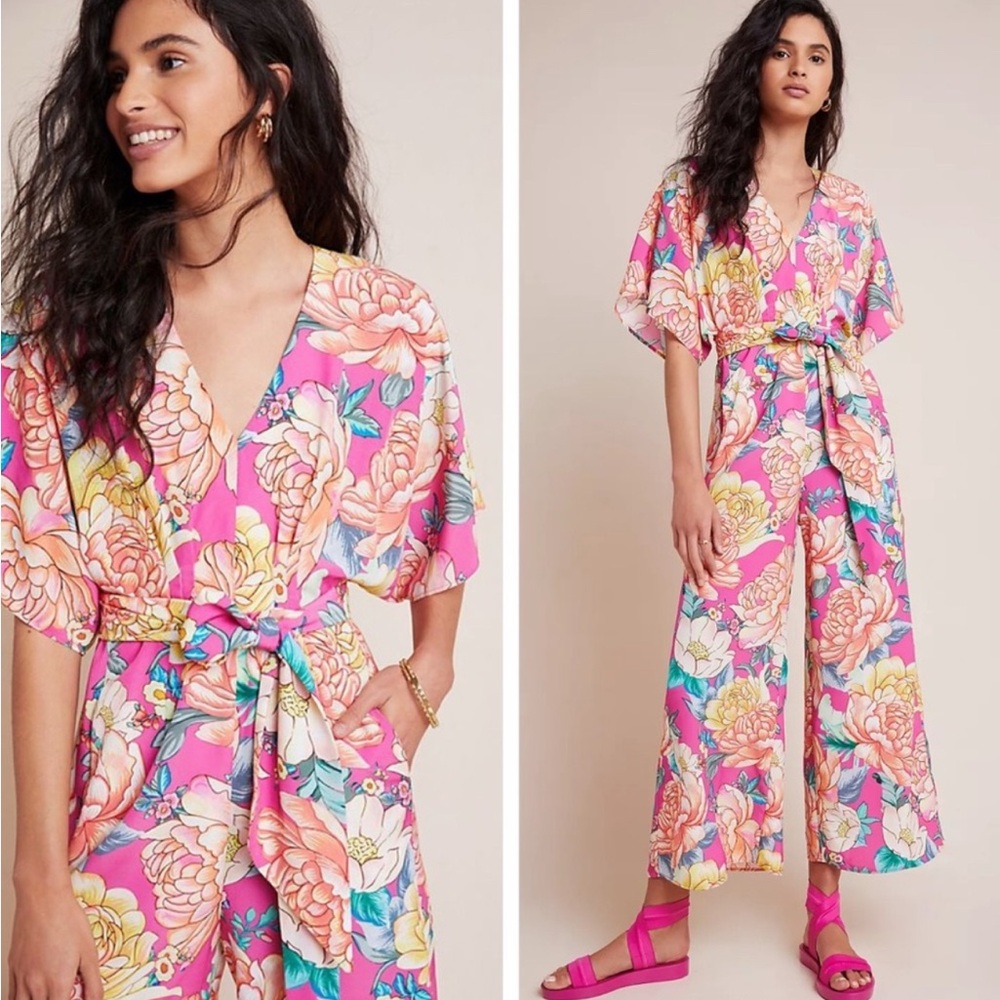 Anthropologie x FARM Rio Eulalie wide leg jumpsuit Size XL